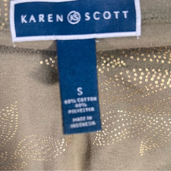 Karen Scott Gold and Green Boat Neck Cuffed Sleeve Blouse - Picture 2 of 6